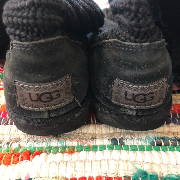 UGG Knit Long Boots Woven Big Button Black Size 5 - Picture 2 of 6